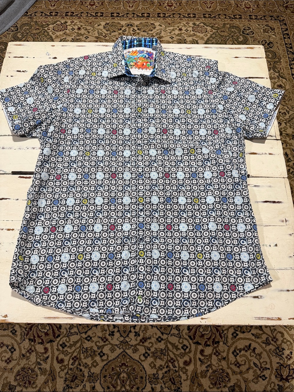 ROBERT GRAHAM Shirt Size 2XLT Cotton BLACK White CHARCOAL Abstract MEDALLION